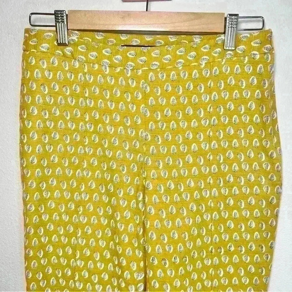 ZARA | Women’s Basic Mustard Yellow Feather Print Ankle Pant | Size Medium - Picture 4 of 10